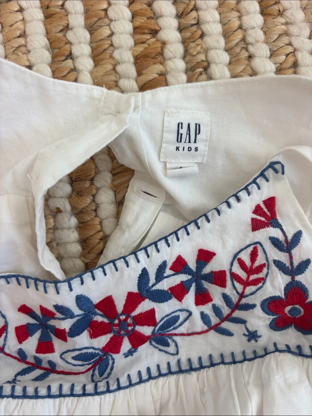 GAP White Midi Sundress with Red & Navy Floral Embroidery